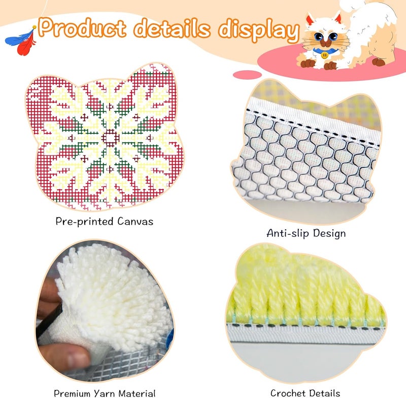 YP Christmas Latch Hook Rug Kit - 20x15 Inch Festive Needlecraft for Holiday Home Decor, Easy DIY Crochet Rug for Beginners, Thoughtful Handmade Gift Idea - Image 3